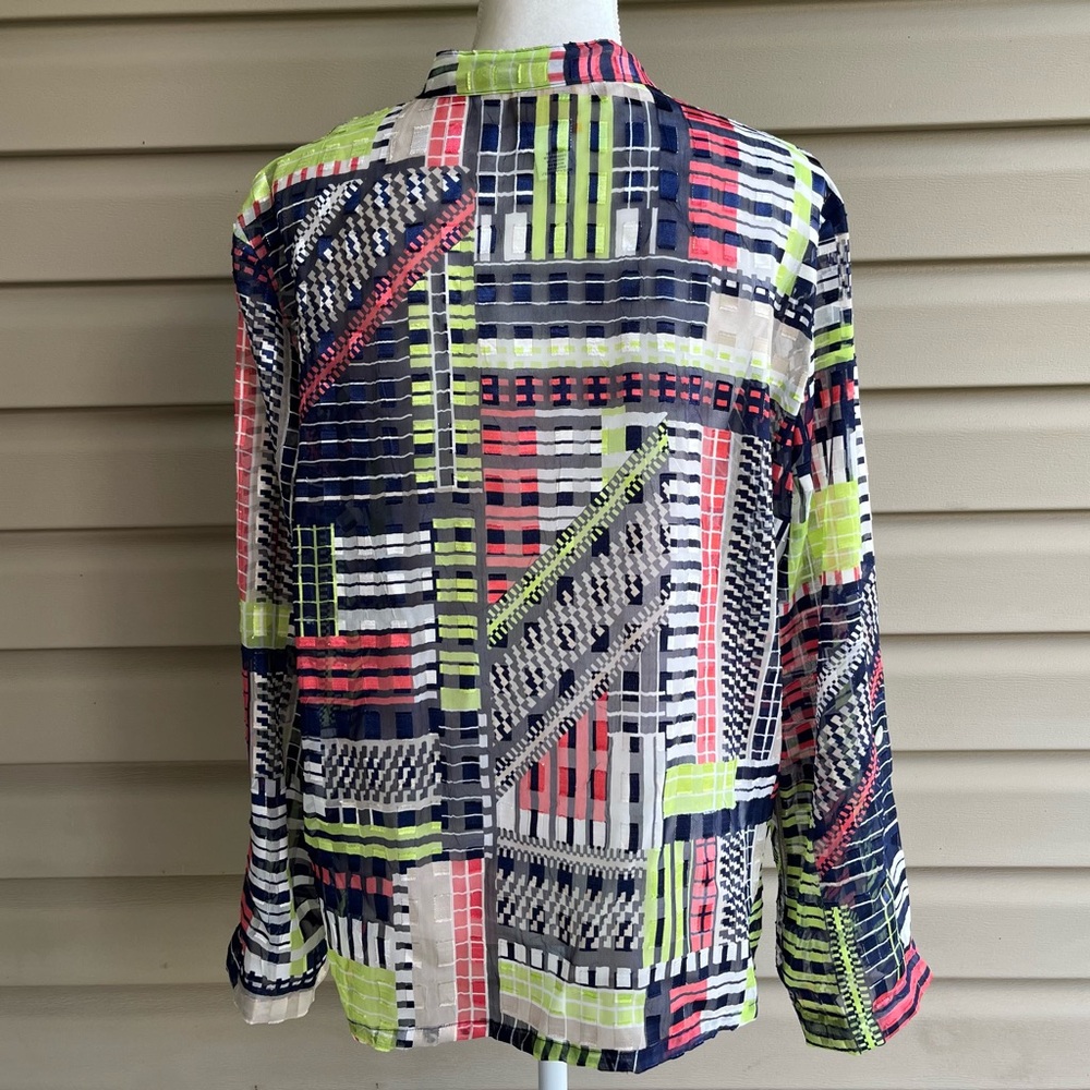 •Ruby Rd• Button-Down Sheer Geometric Blouse - Size 14 - Picture 6 of 9